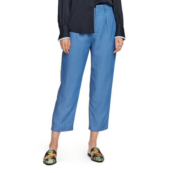 NWT Scotch & Soda blue linen blend cropped pleated trousers, M - Picture 2 of 12